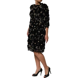 Black Viscose Pearl Embellishment Shift Dress