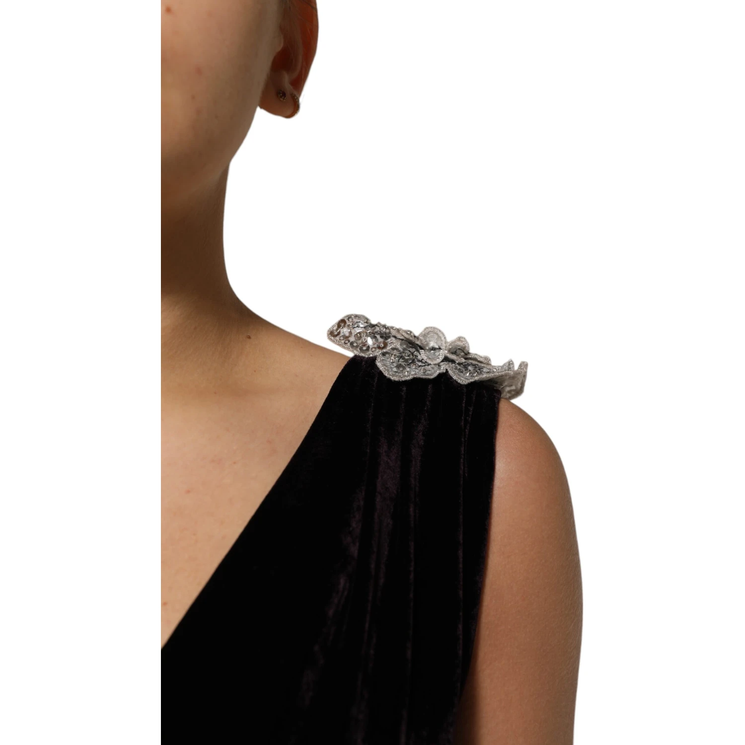 Black Velvet Flower Embellishment Aline Dress