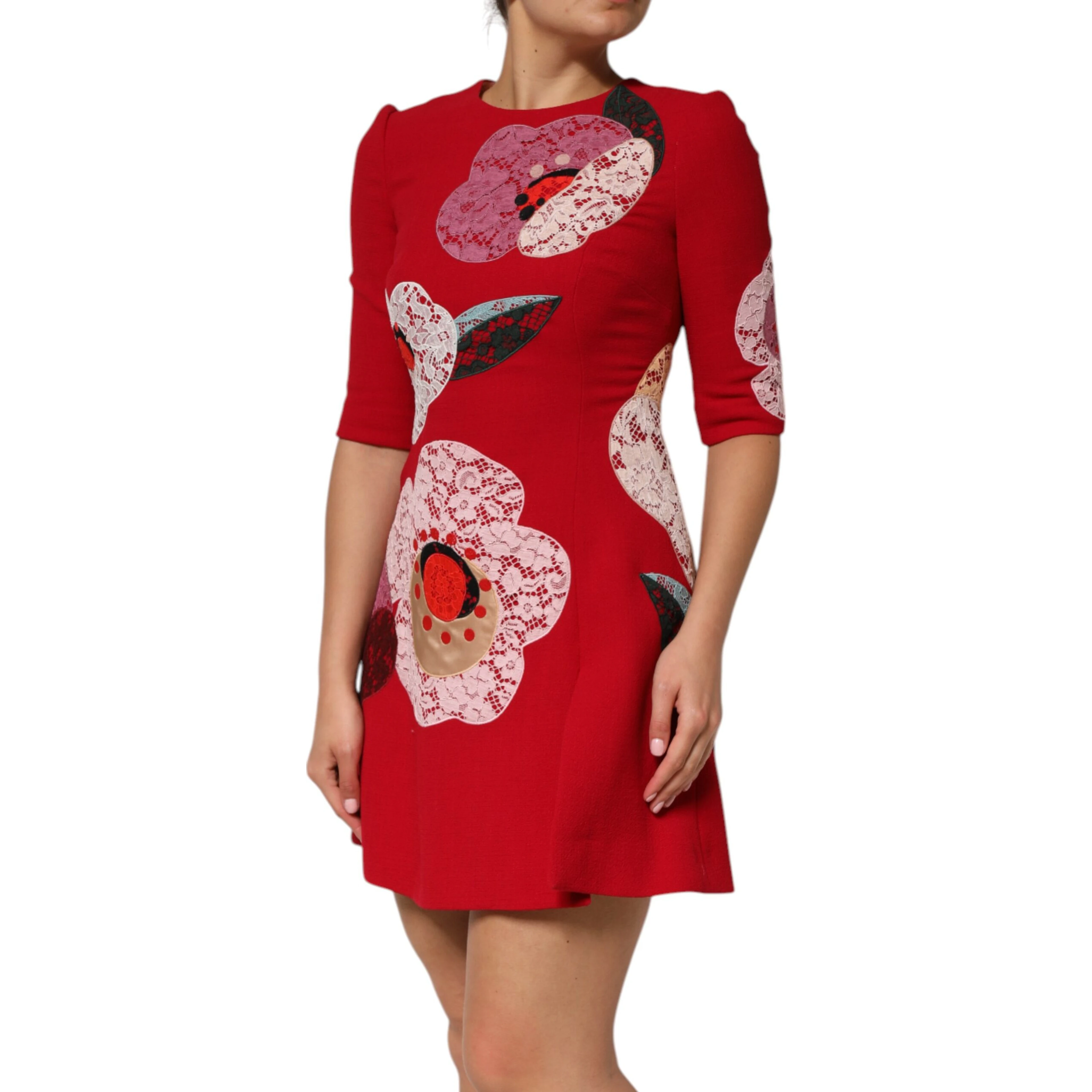 Red Lace Floral Applique A-line Mini Dress