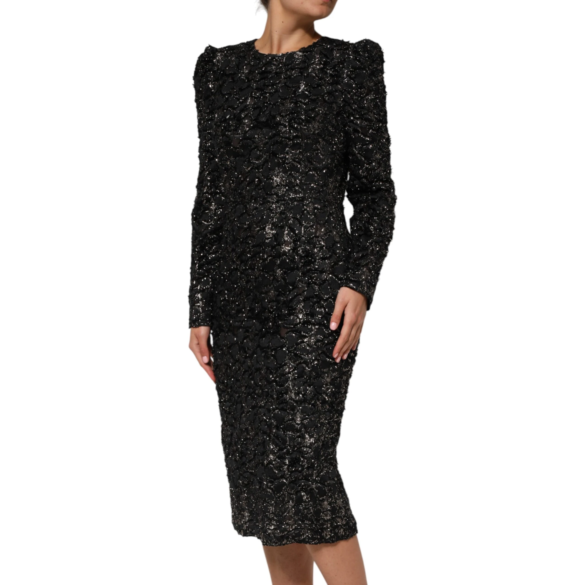 Black Sequin Bouclé Tweed Sheath Dress