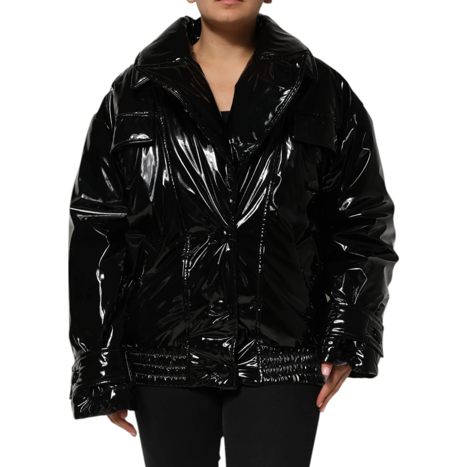 Black Polyester Quilted Puffer Coat Jacket