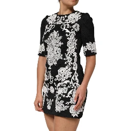 Black Lace Trim Short Sleeves A-line Dress