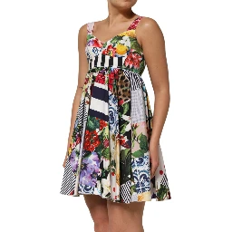 Multicolor Patchwork Cotton AlineMini Dress