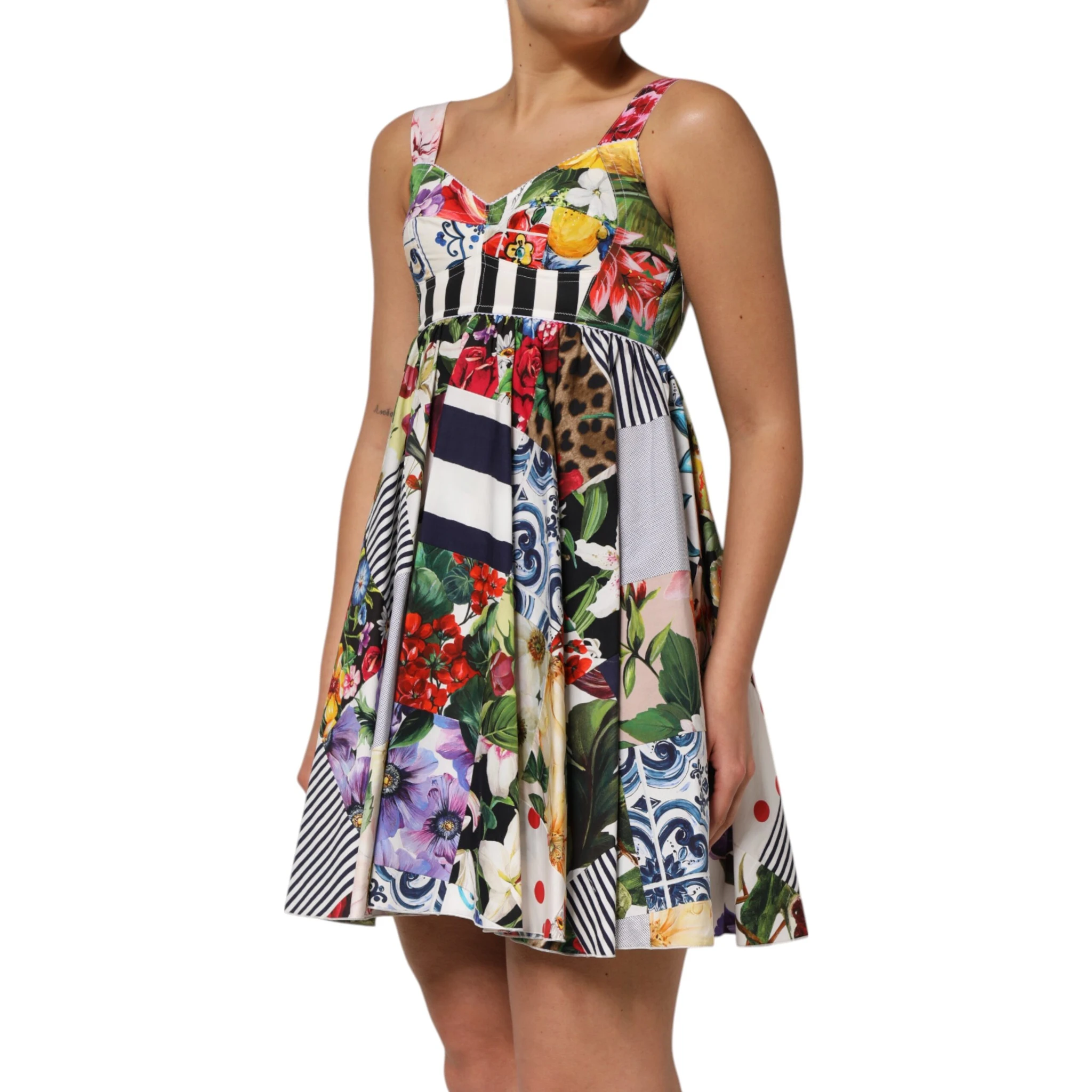 Multicolor Patchwork Cotton AlineMini Dress