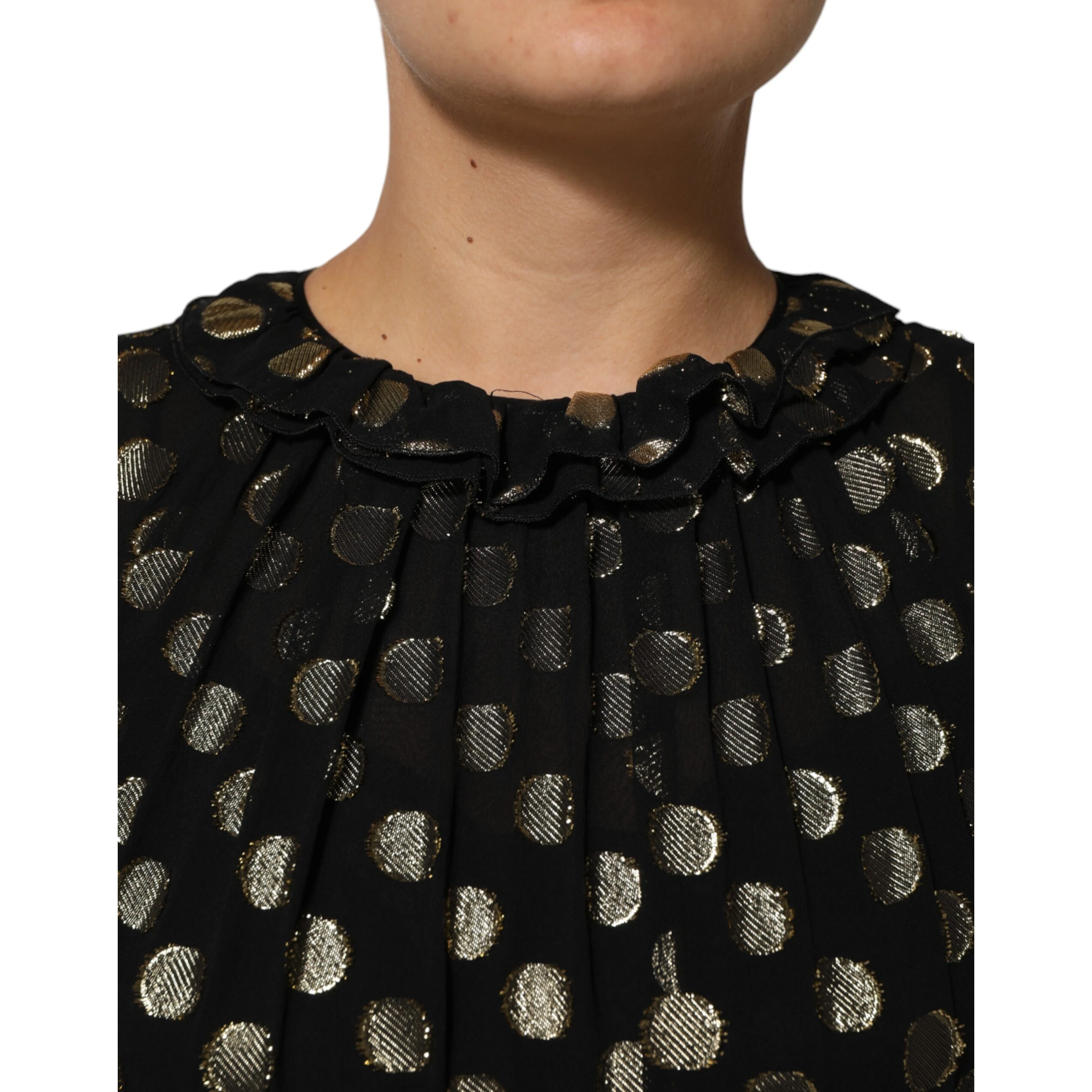 Black Gold Polka Dot Silk Brocade Mini Dress