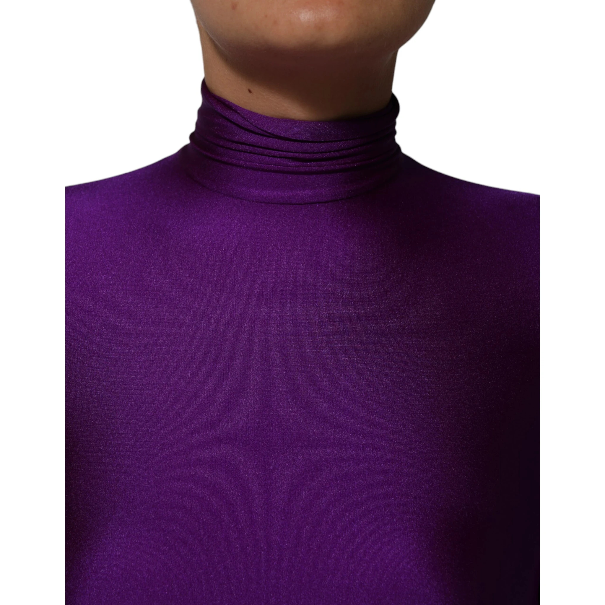 Purple Nylon Turtleneck Bodycon Jumpsuit Dress