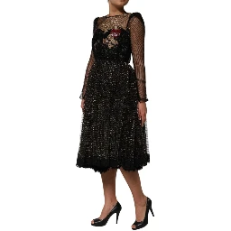Black Crystal Heart Embellished A-line Dress