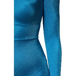Blue Nylon Crew Neck Bodycon Jumpsuit Dress