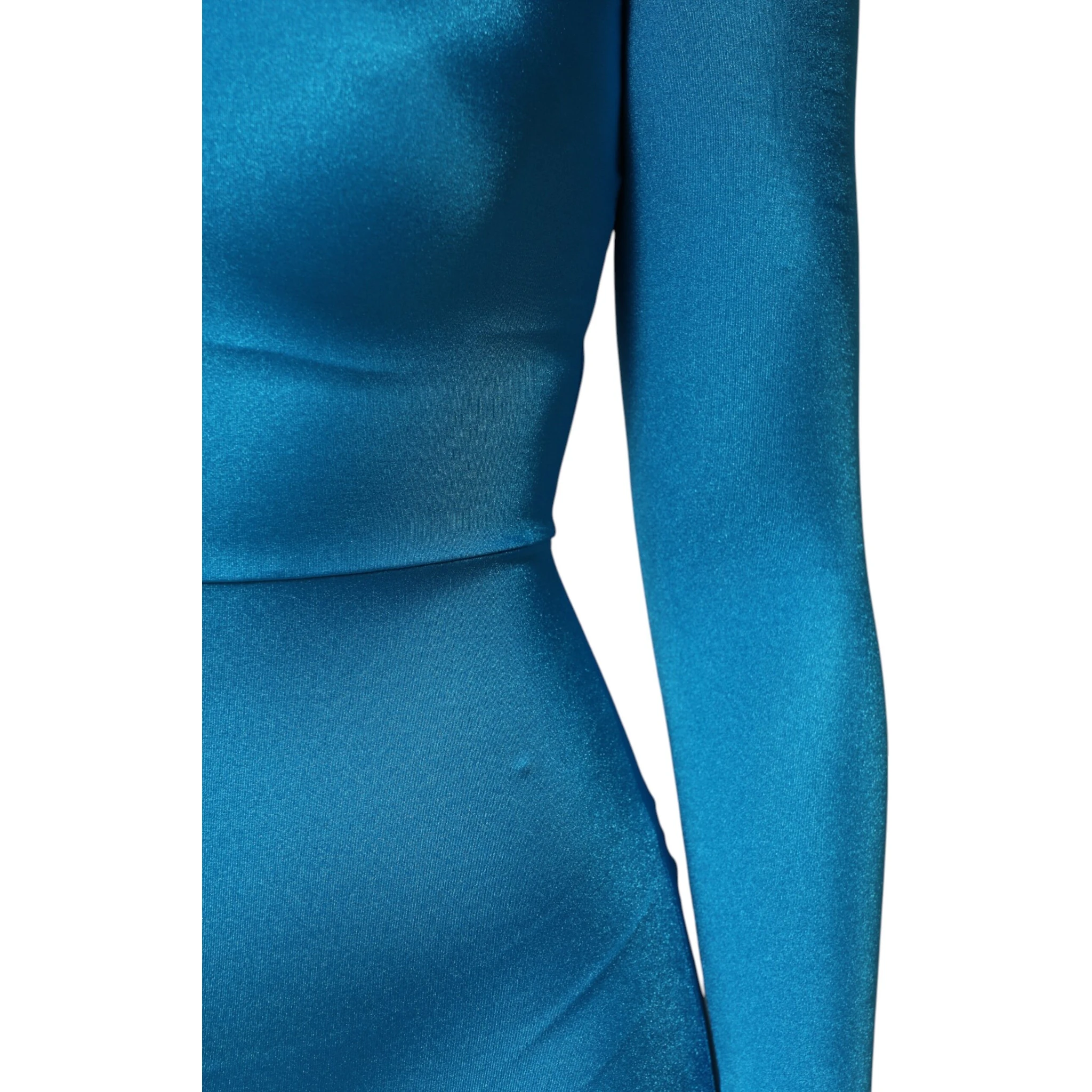 Blue Nylon Crew Neck Bodycon Jumpsuit Dress