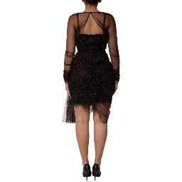 Black Lace Trim Long Sleeve Sheath Mini Dress