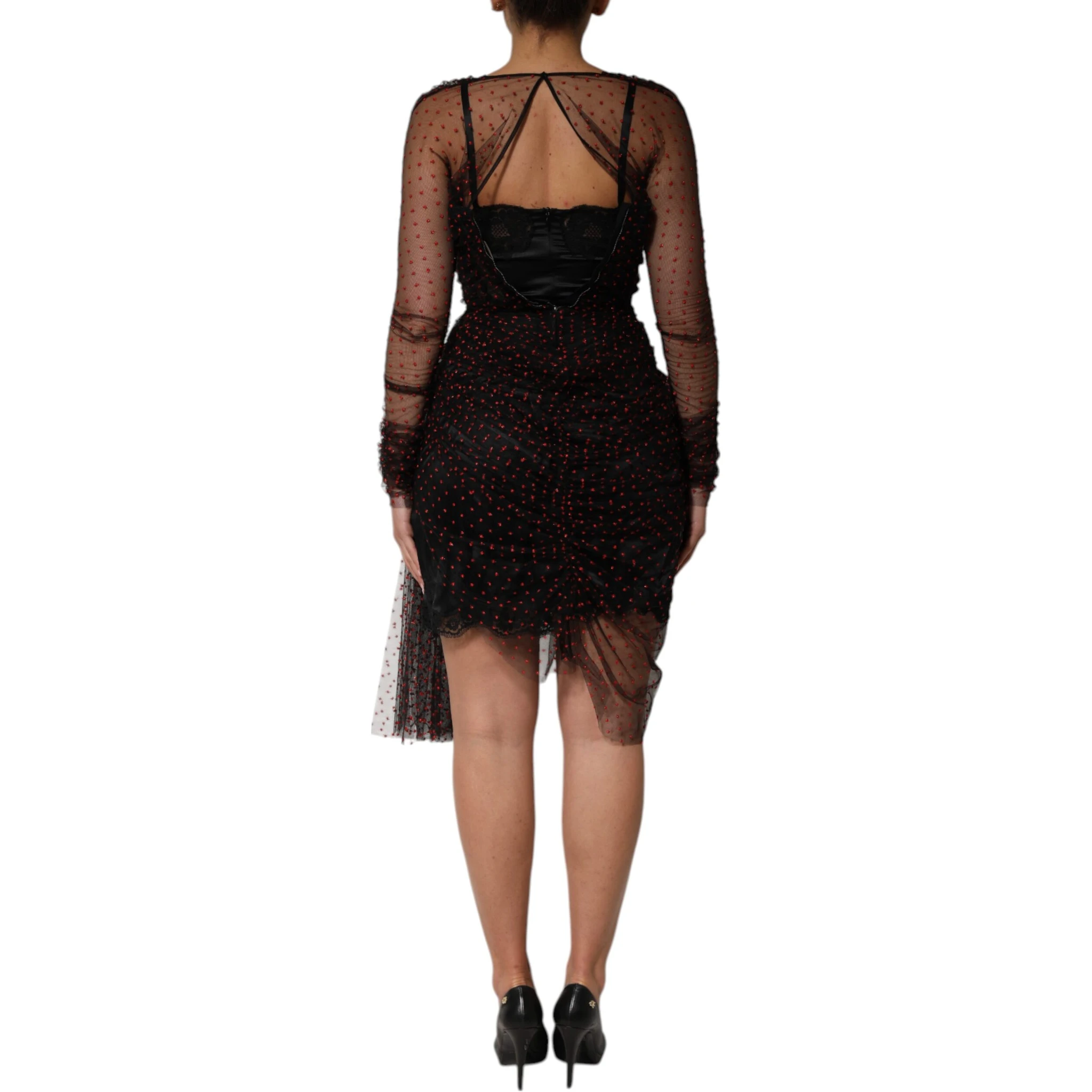 Black Lace Trim Long Sleeve Sheath Mini Dress