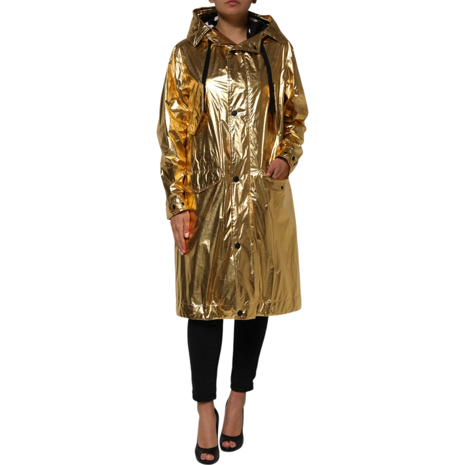Gold Hooded Long Sleeves Trench Coat Jacket