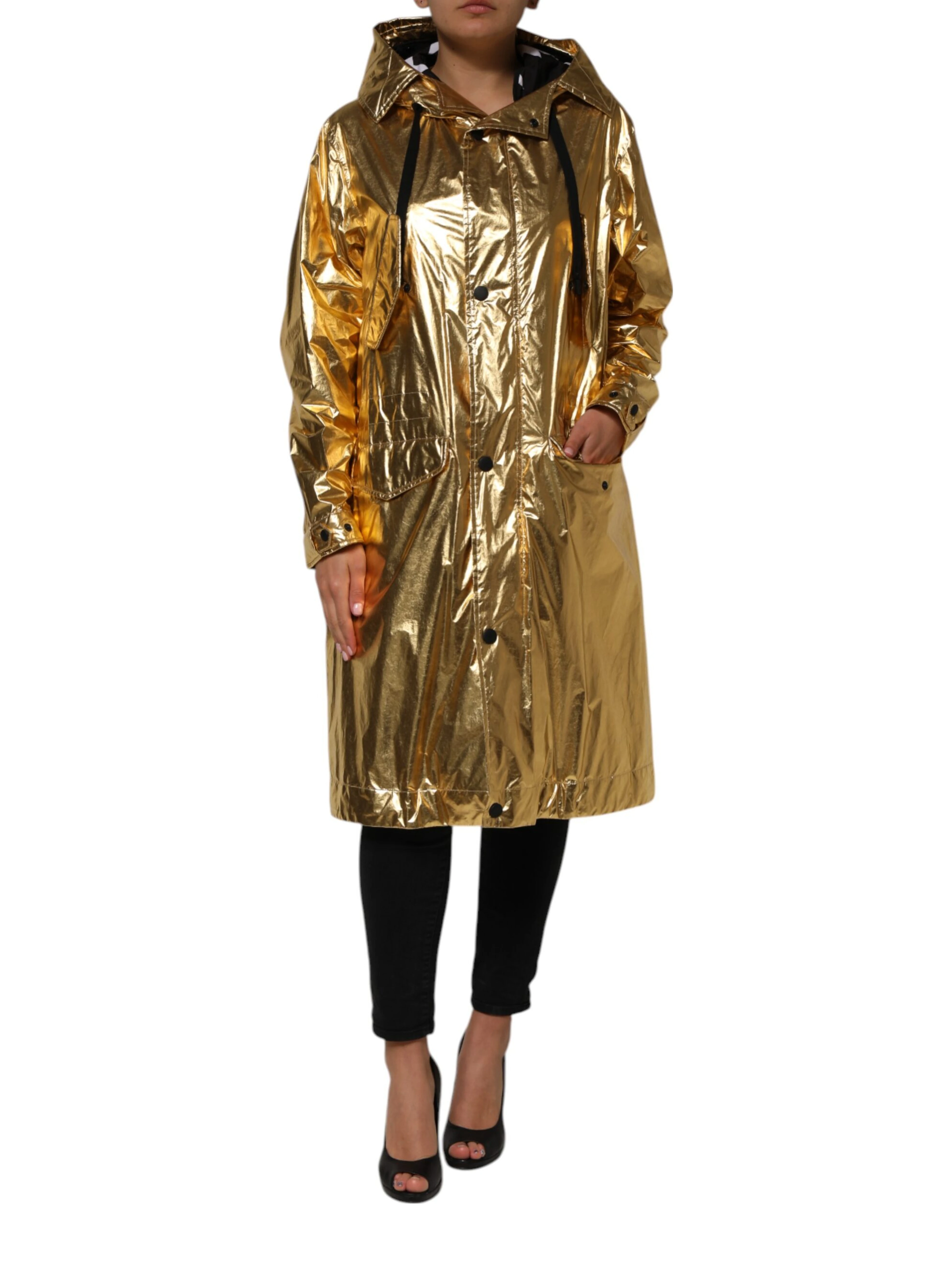 Gold Hooded Long Sleeves Trench Coat Jacket