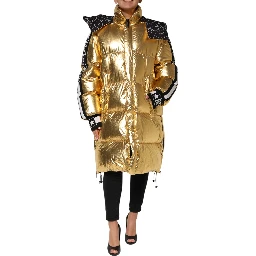 Gold Hooded Puffer Quilted Full Zip Jacket