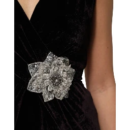 Black Velvet Flower Embellishment Aline Dress