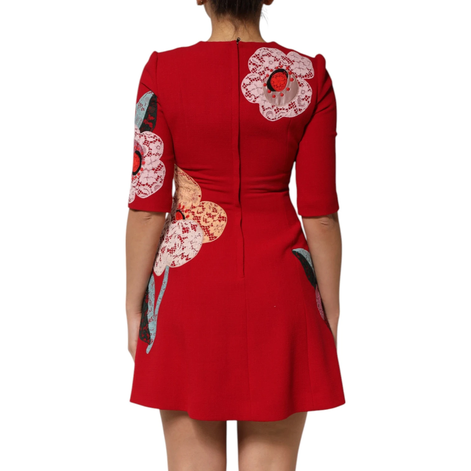 Red Lace Floral Applique A-line Mini Dress