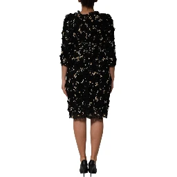 Black Viscose Pearl Embellishment Shift Dress