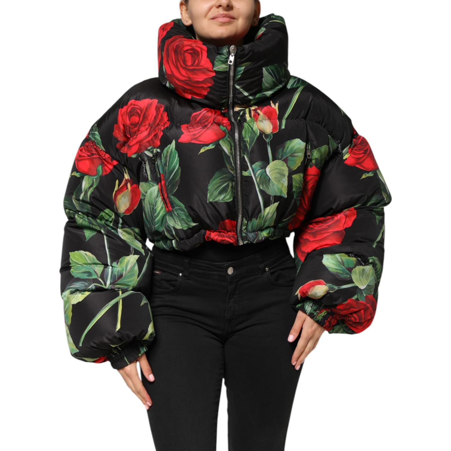 Multicolor Floral Puffer Coat Full Zip Jacket