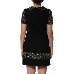 Black Crystal Embellished Collared Mini Dress