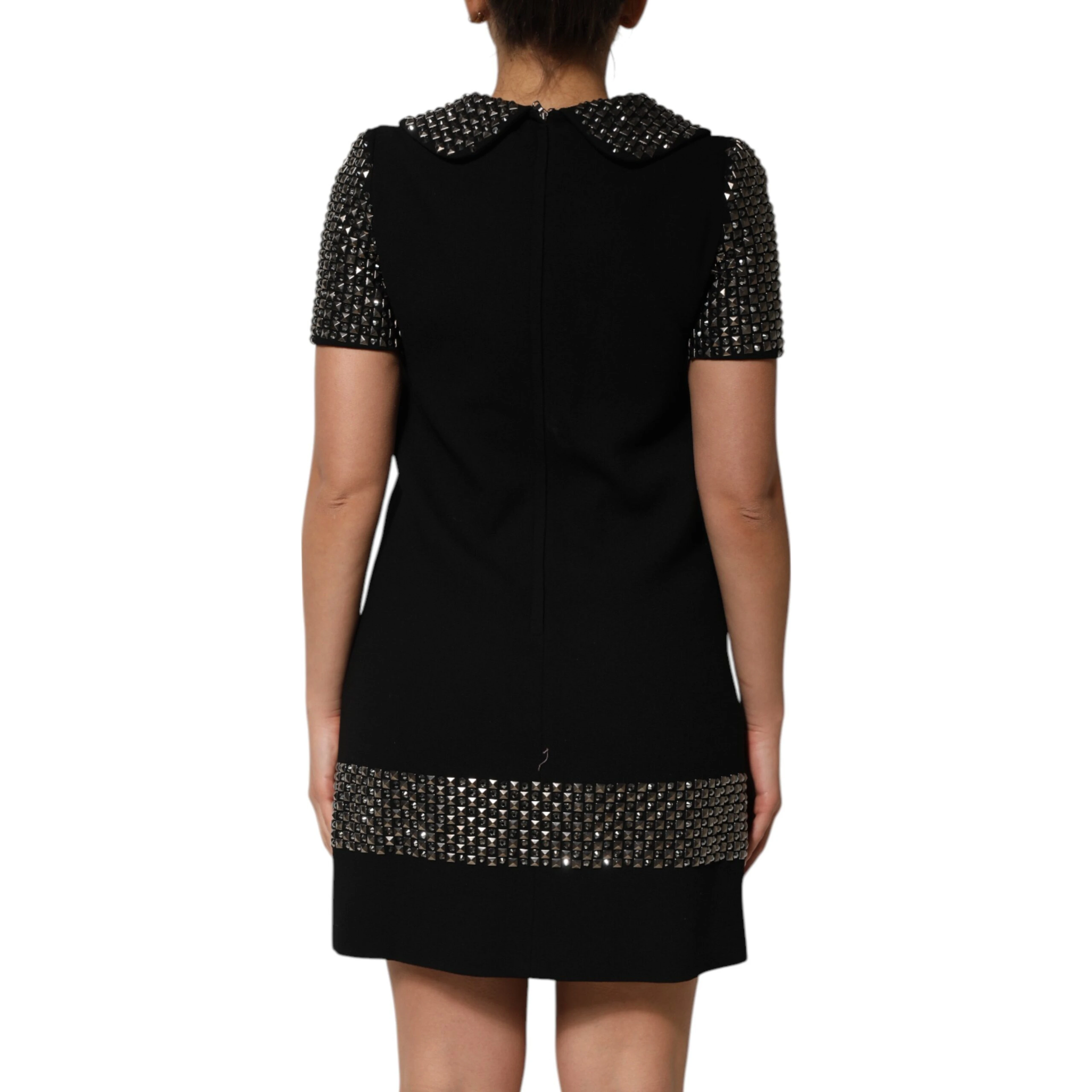 Black Crystal Embellished Collared Mini Dress