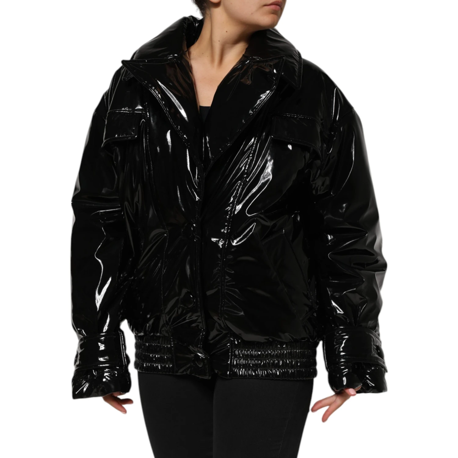 Black Polyester Quilted Puffer Coat Jacket
