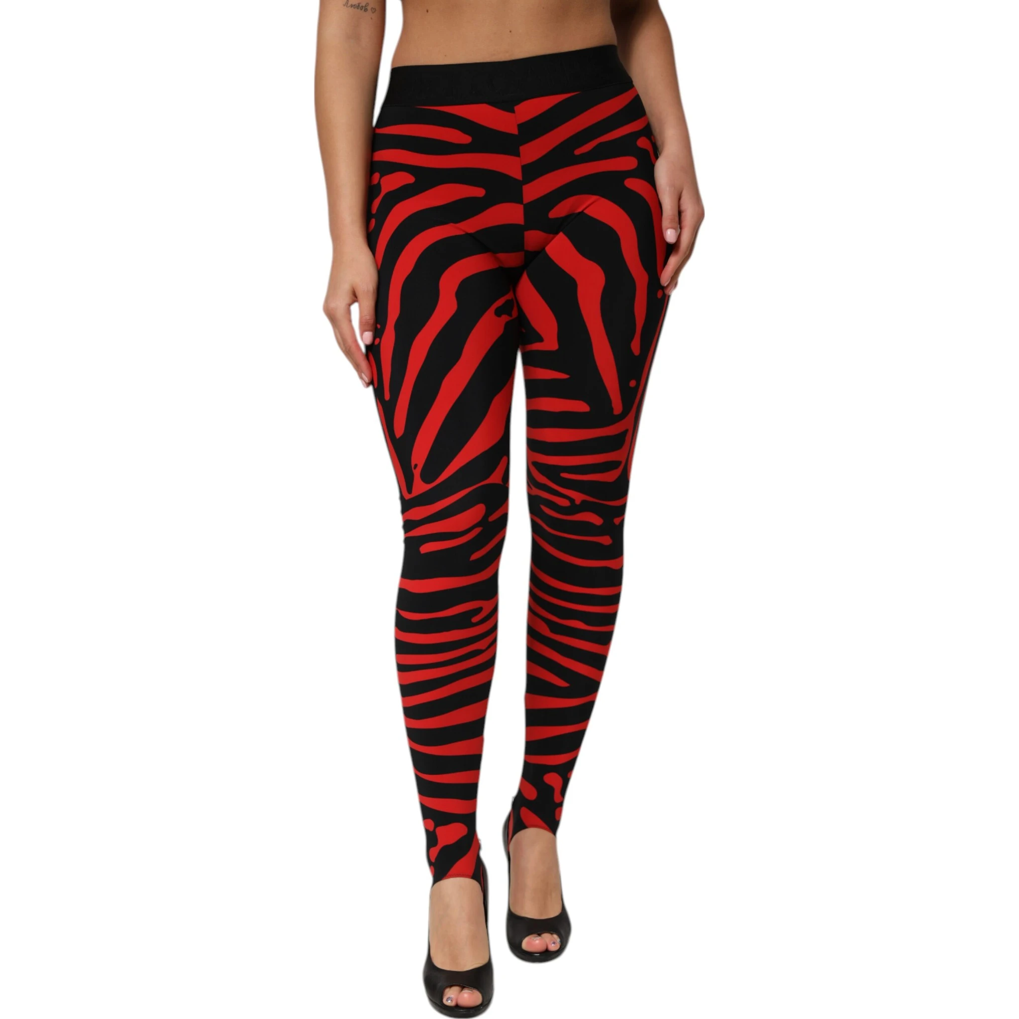 Black Red Nylon Logo Waisted Leggings Pants