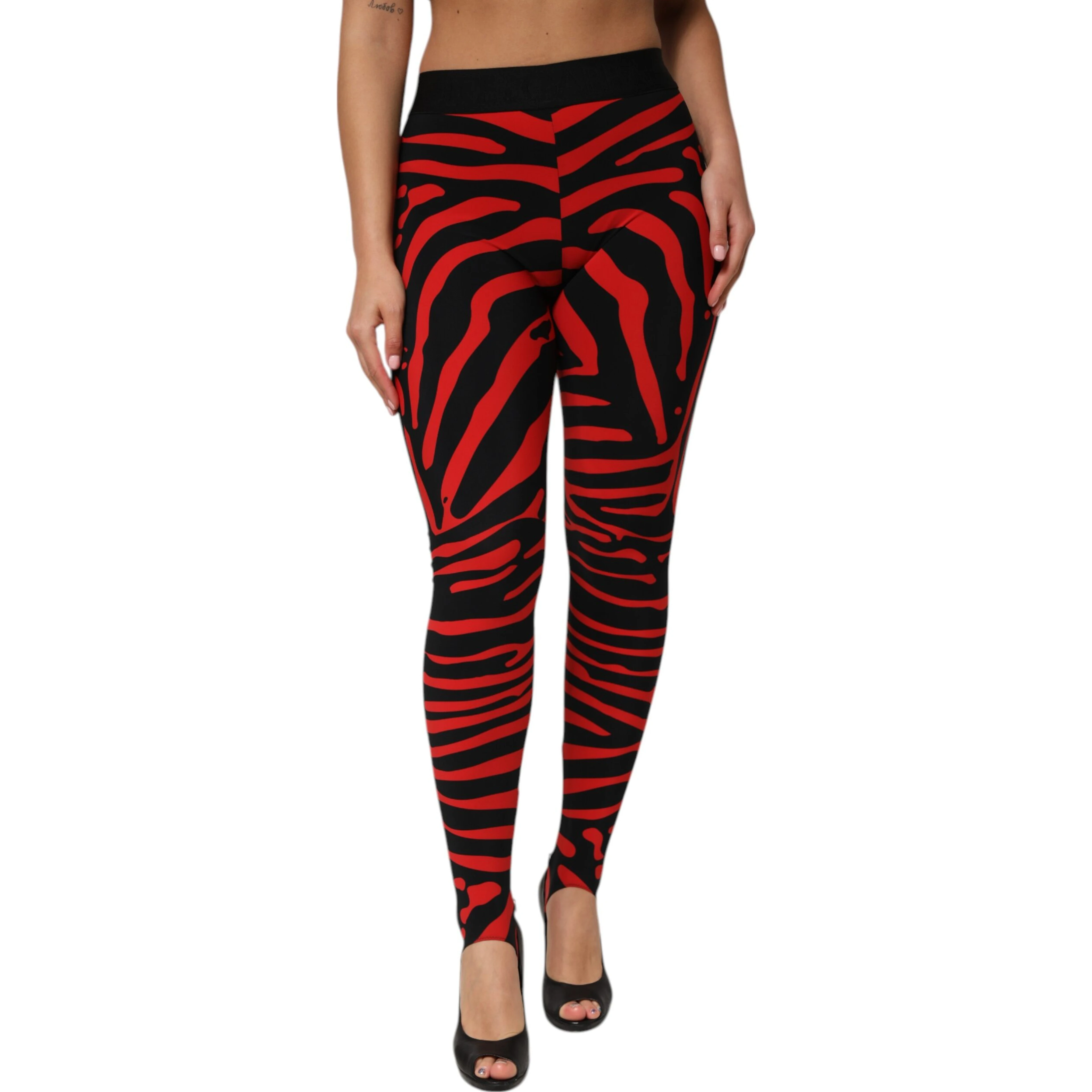 Black Red Nylon Logo Waisted Leggings Pants