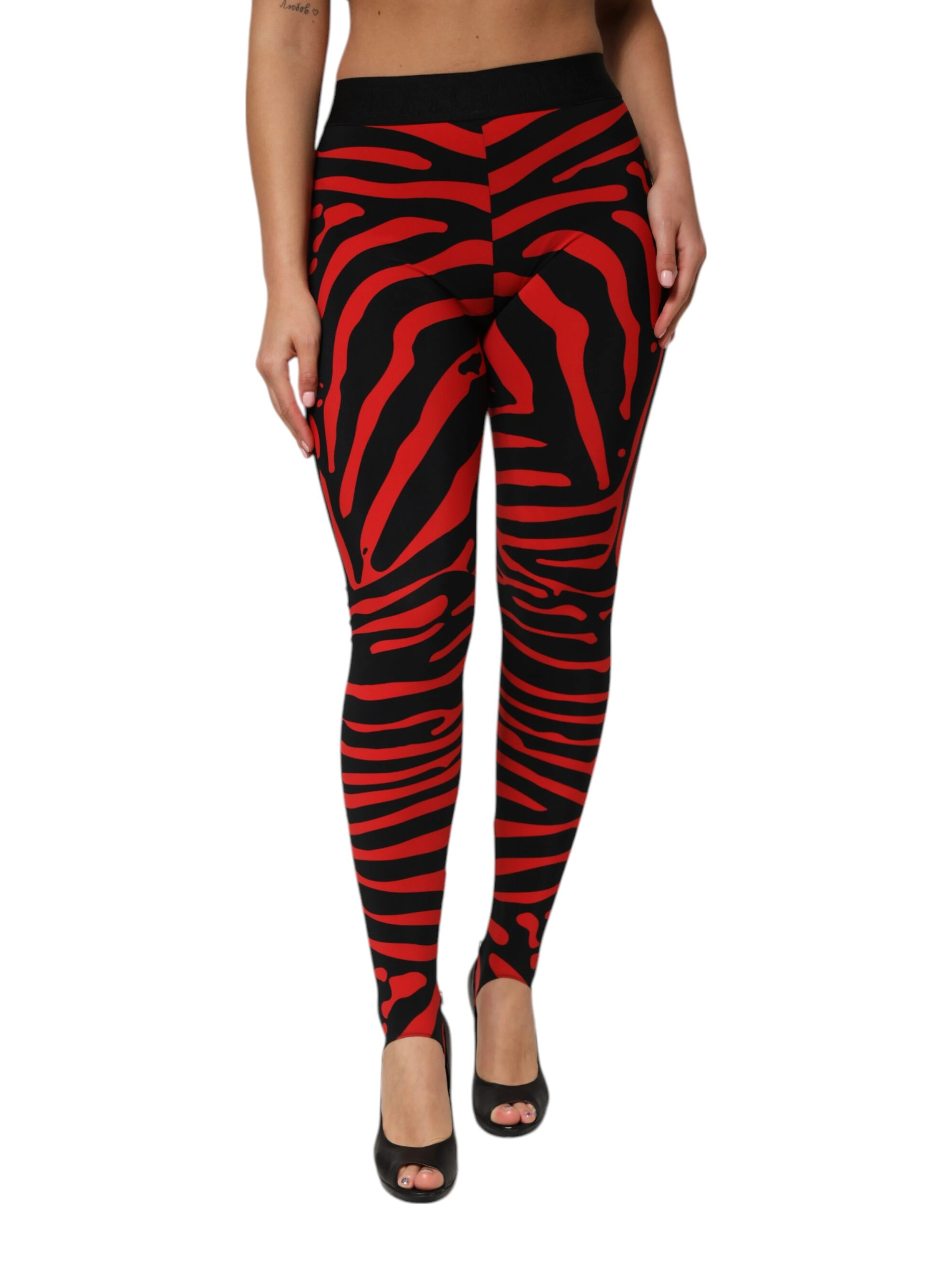 Black Red Nylon Logo Waisted Leggings Pants