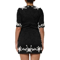 Black Lace Trim Short Sleeves A-line Dress