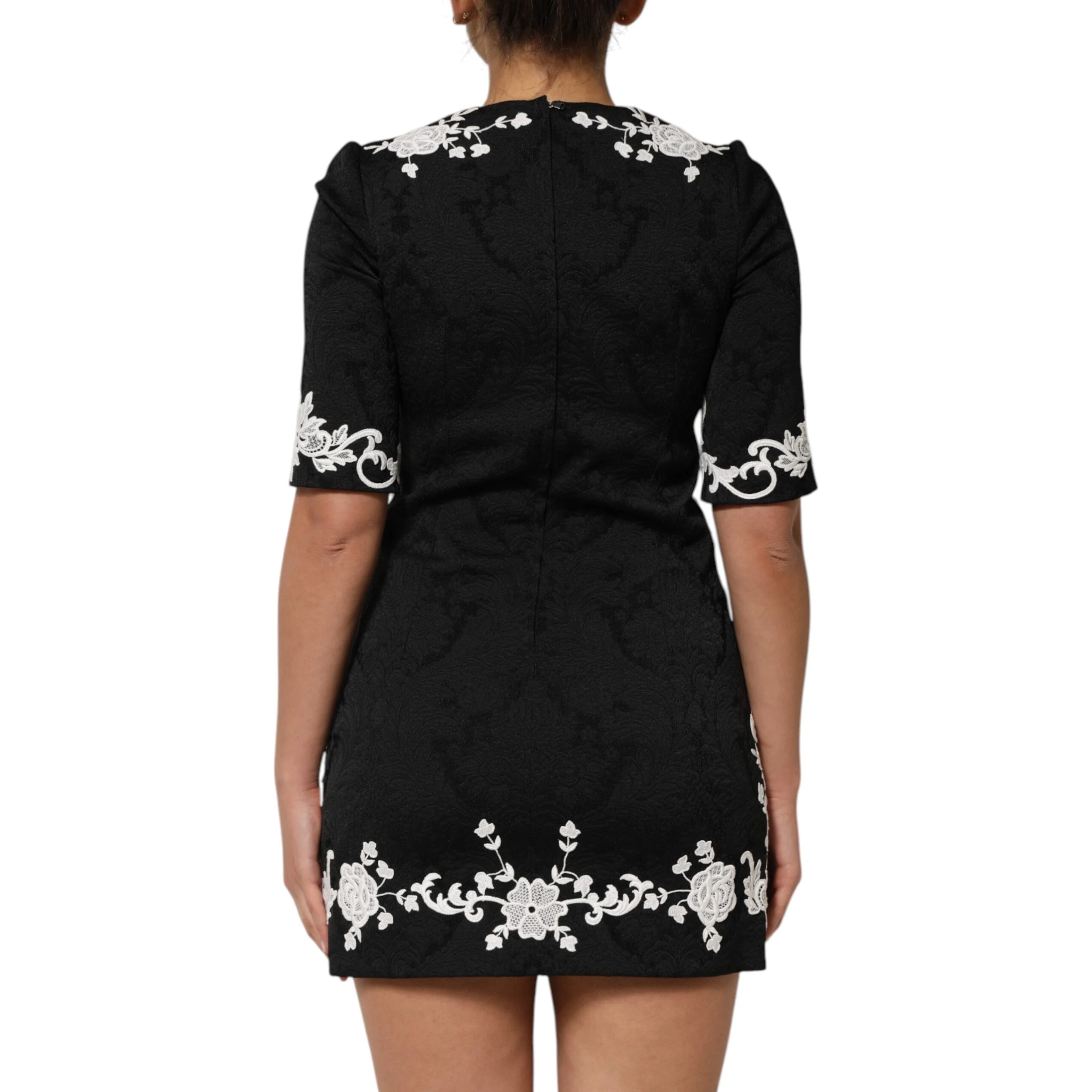 Black Lace Trim Short Sleeves A-line Dress