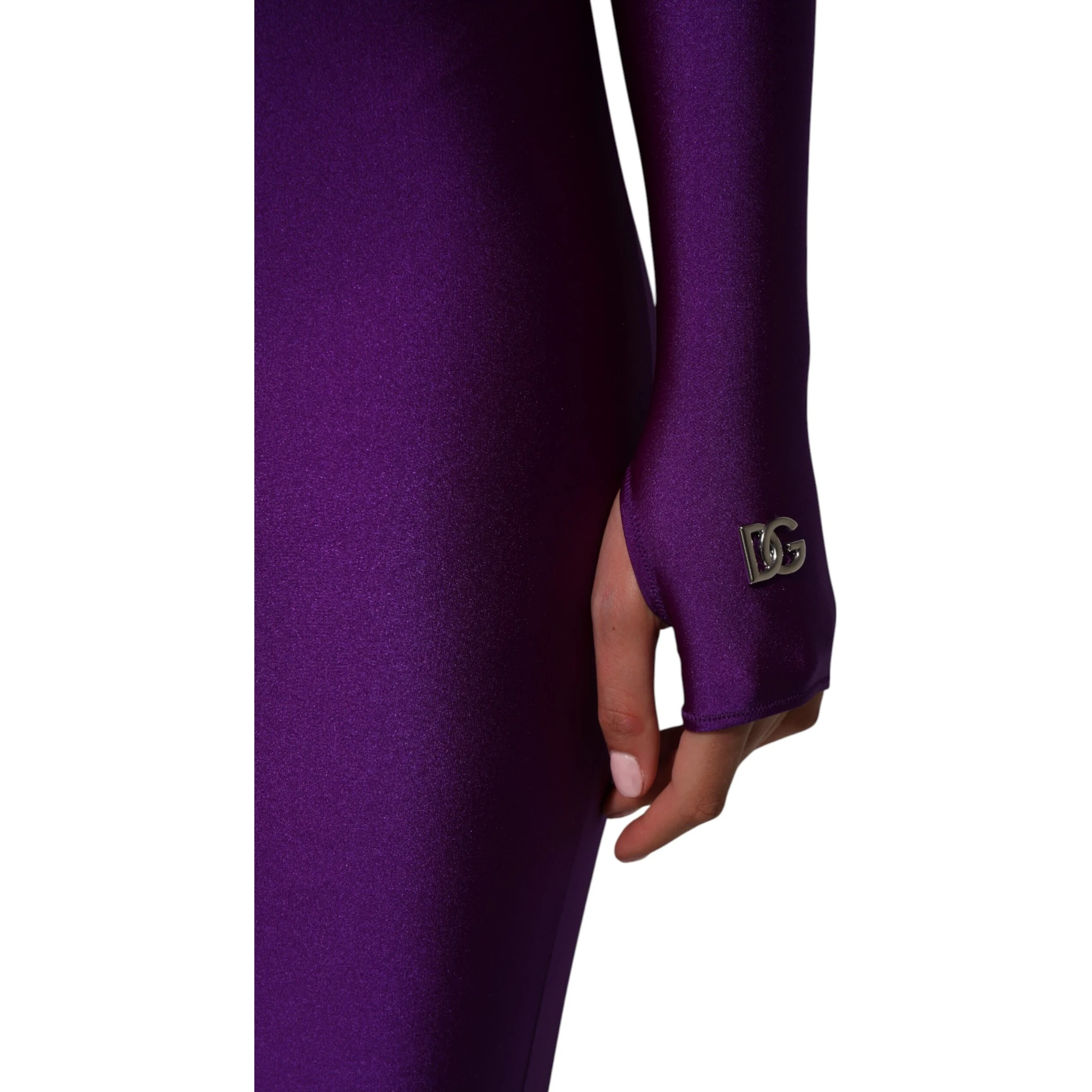 Purple Nylon Turtleneck Bodycon Jumpsuit Dress
