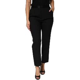 Black Wool HighWaist Tapered Trouser Pants