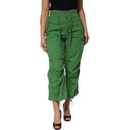 Green Cotton High Waist Cargo Trouser Pants