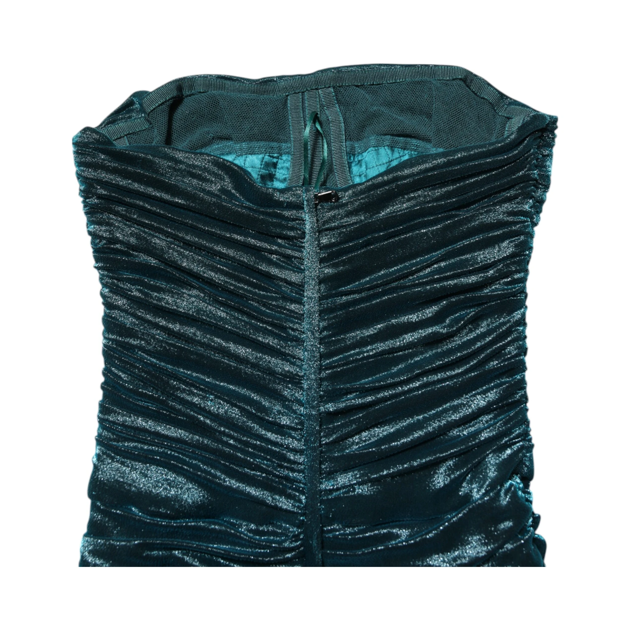 Green Silk Satin Fitted Strapless Dress