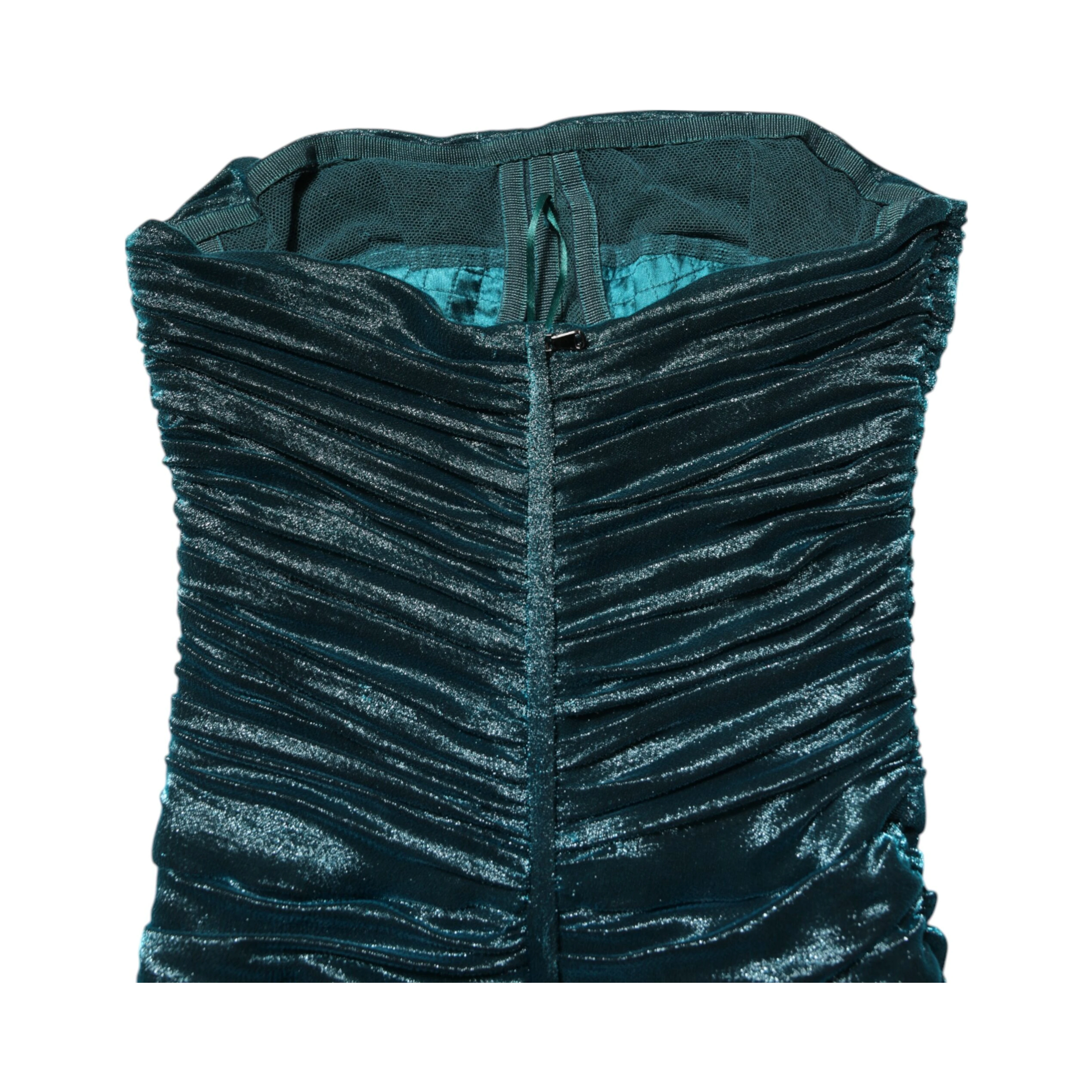 Green Silk Satin Fitted Strapless Dress