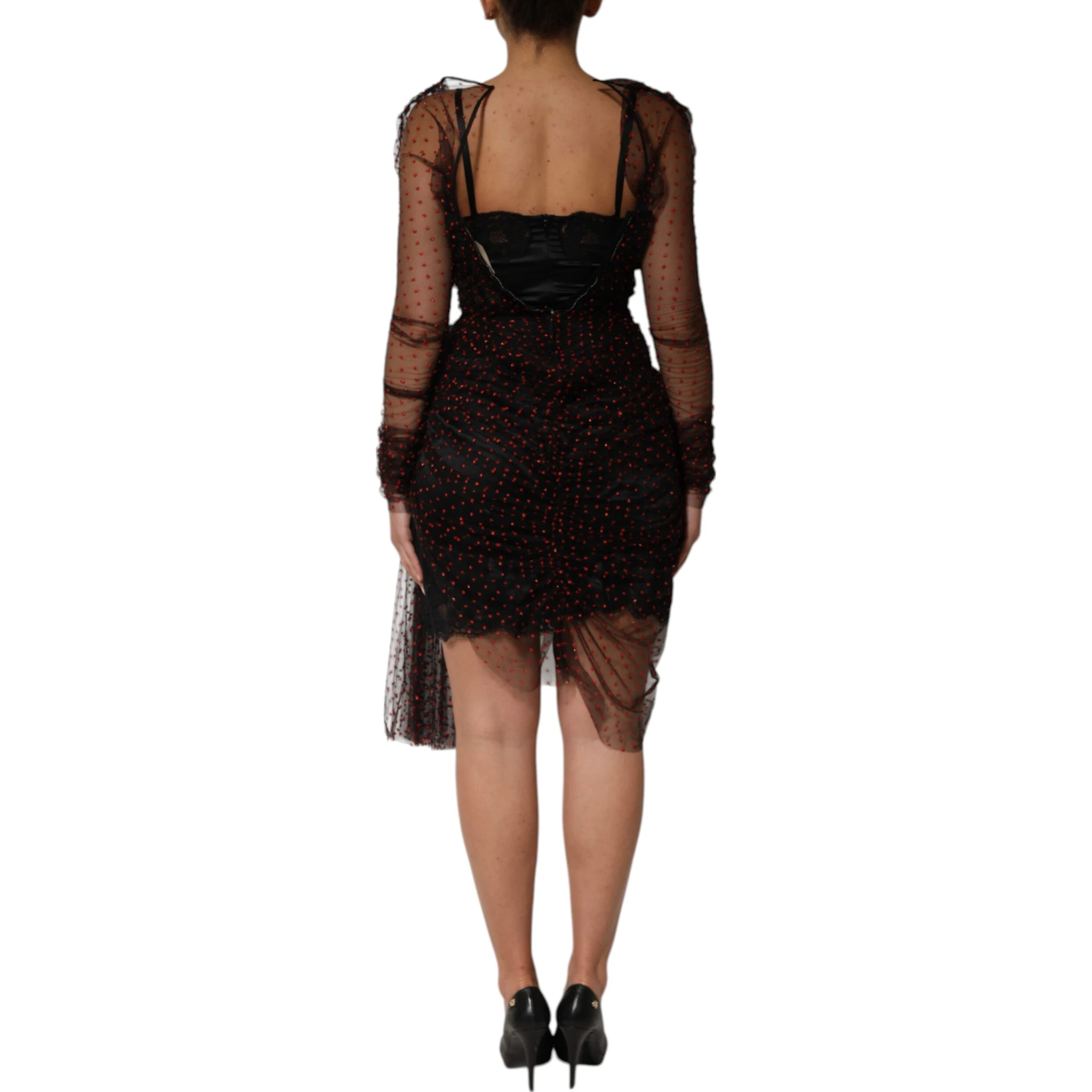 Black Lace Trim Long Sleeve Sheath Mini Dress