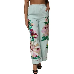 Green Floral Garterized Straight Pajama Pants