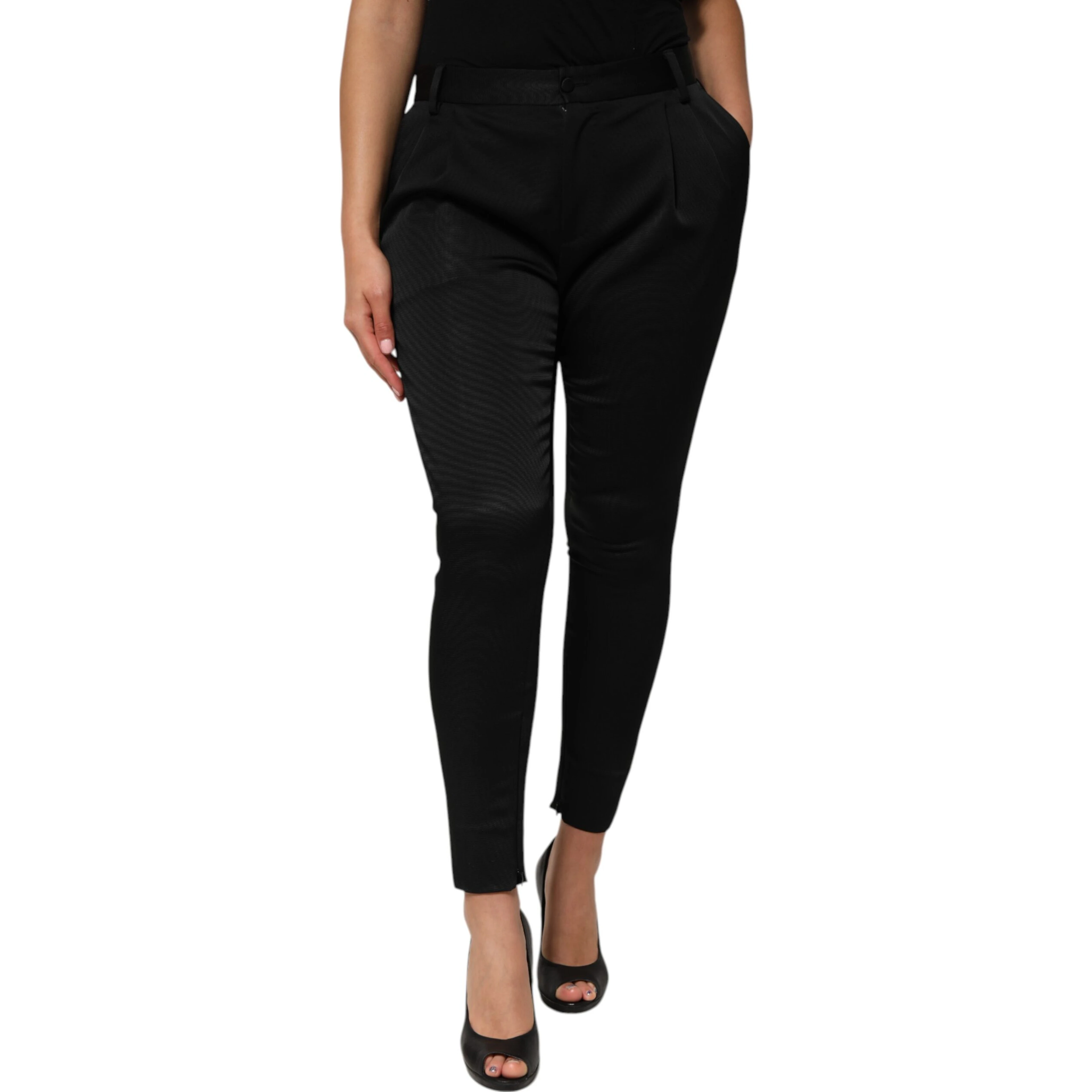 Black Acetate HighWaist Tapered Trouser Pants