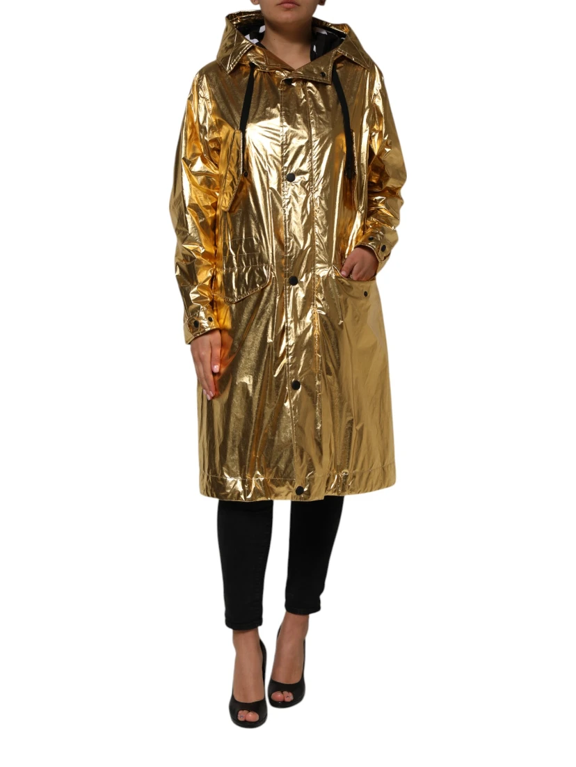 Gold Hooded Long Sleeves Trench Coat Jacket