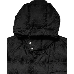 Black Jacquard Quilted Puffer Hooded Jacket