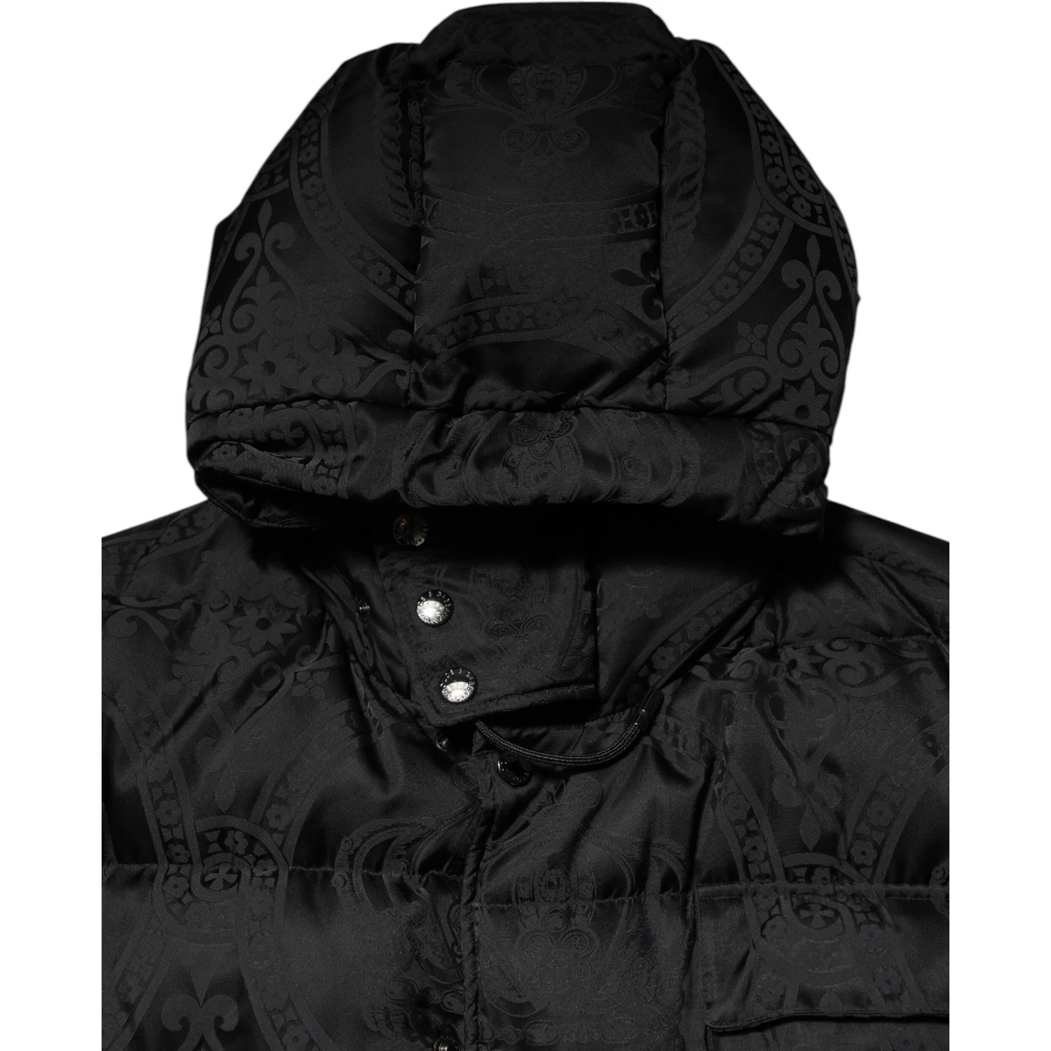 Black Jacquard Quilted Puffer Hooded Jacket