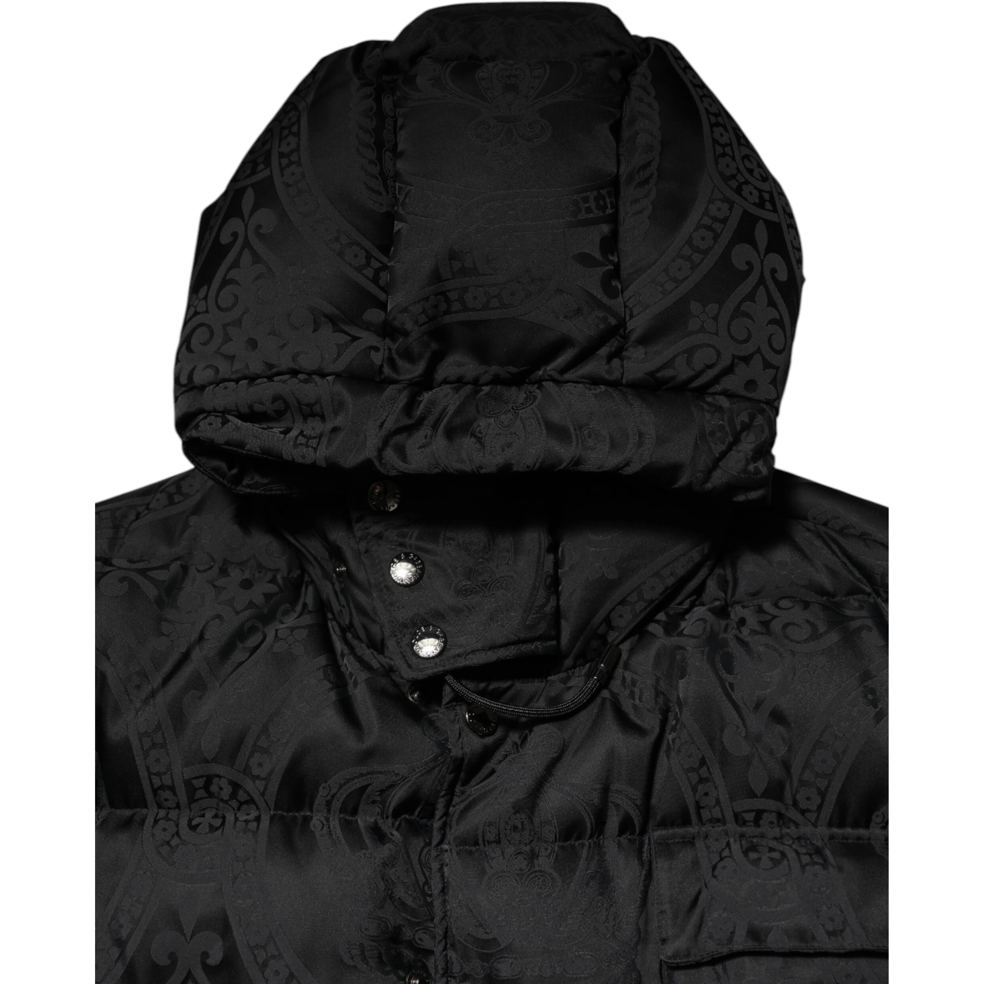 Black Jacquard Quilted Puffer Hooded Jacket