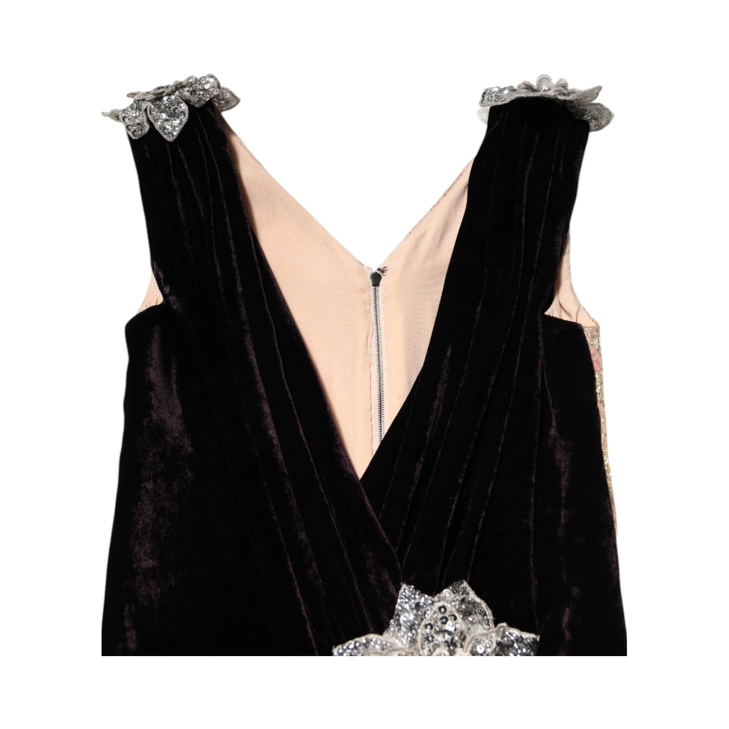 Black Velvet Flower Embellishment Aline Dress