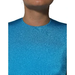 Blue Nylon Crew Neck Bodycon Jumpsuit Dress