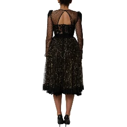 Black Crystal Heart Embellished A-line Dress