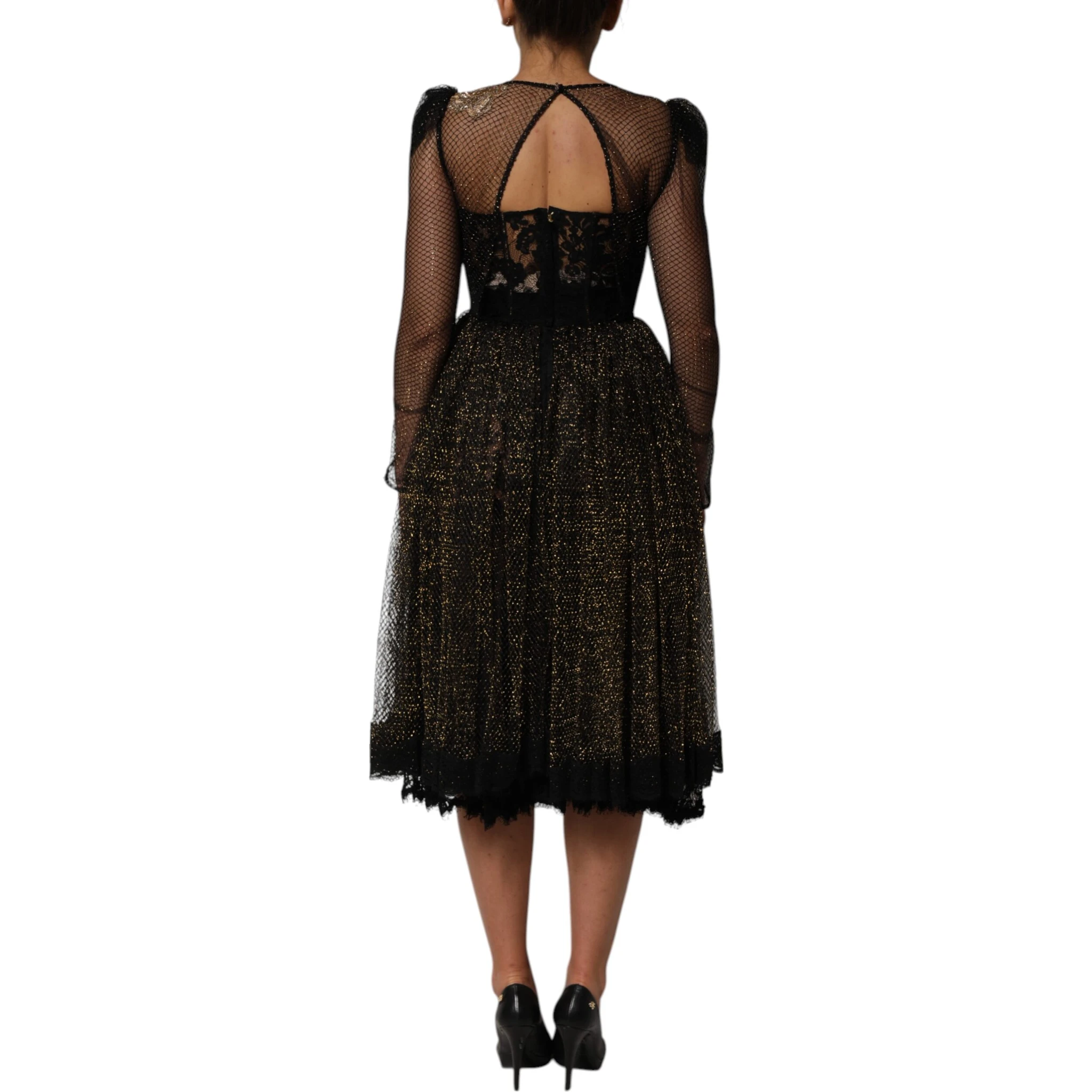 Black Crystal Heart Embellished A-line Dress