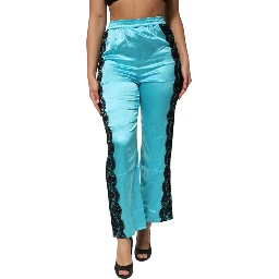 Blue Silk Garterized Straight Women Pajama Pants