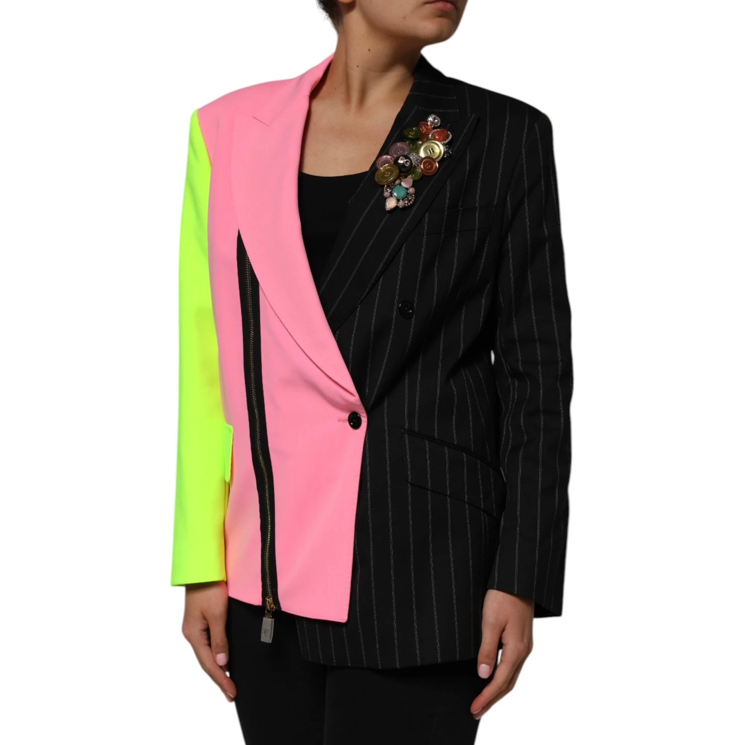 Multicolor Patchwork Embellished Coat Jacket