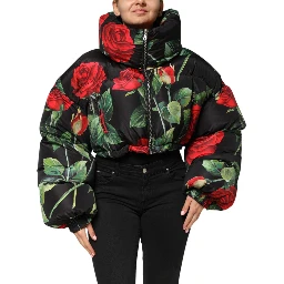 Multicolor Floral Puffer Coat Full Zip Jacket