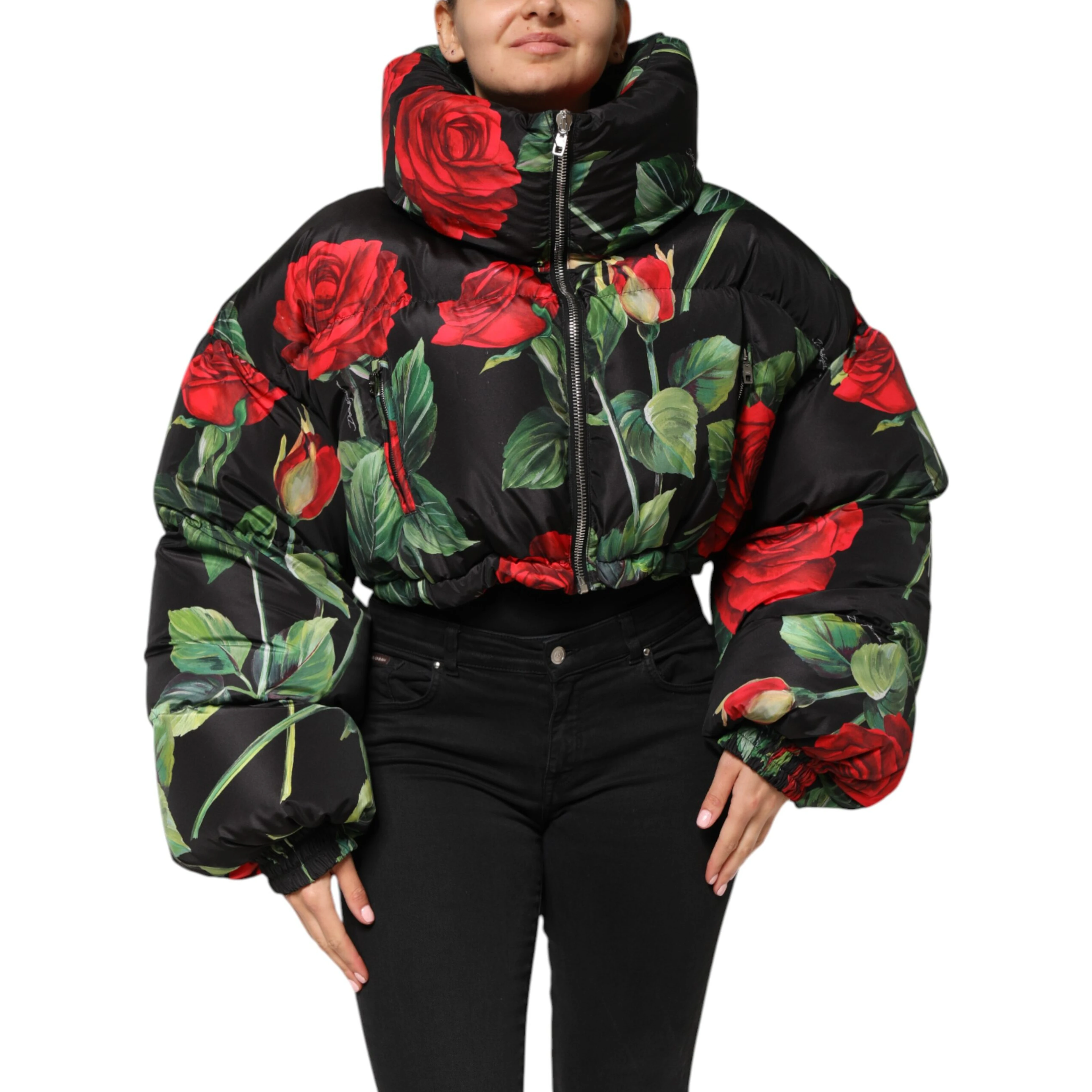 Multicolor Floral Puffer Coat Full Zip Jacket